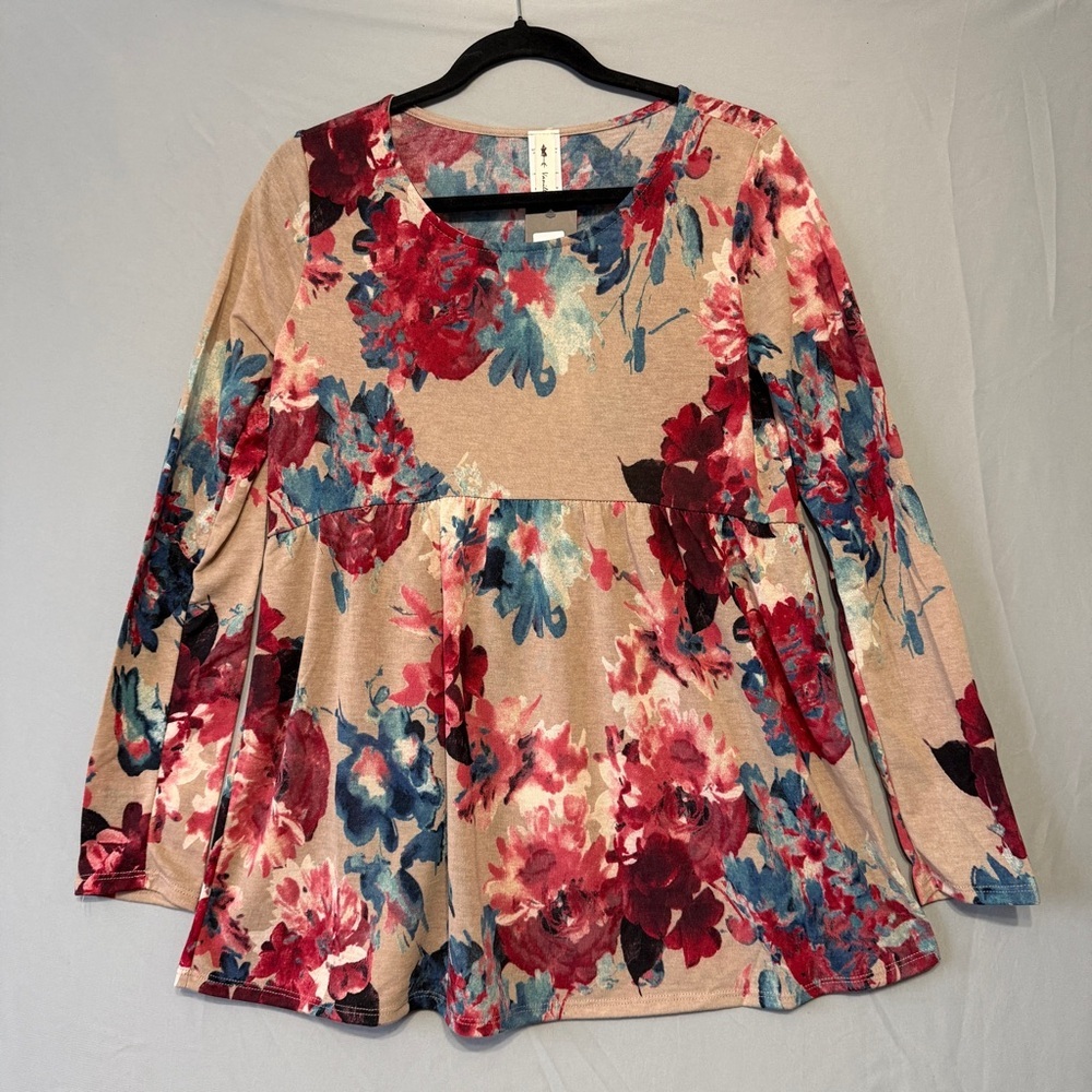 Vanilla Bay Womens Floral Babydoll Top Size Small Pink Flowy Bloomcore Stretchy